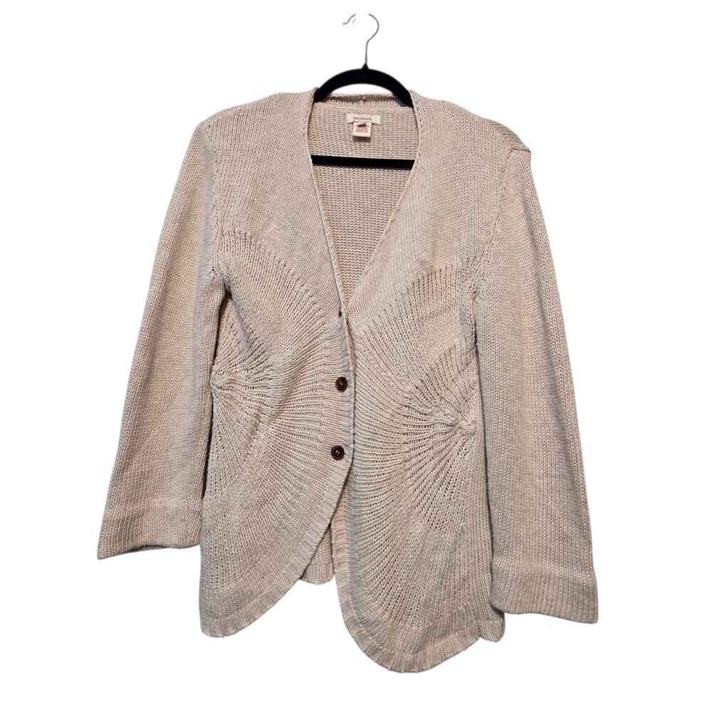 Sundance Crochet Front Button Cardigan Sweater Womens LG Beige Boho Cottage